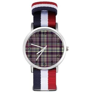 Vintage Paars Schotland Plaid Slim Mannen Horloge Quartz Armband Mode Voor Vrouwen Sport Nylon Band Gemakkelijk Te Lezen