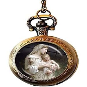 Maagd Maria en Baby Jezus Christian Gezegende Moeder Religieuze Glas Kunst Foto zakhorloge ketting