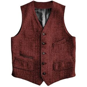 Solovedress Wollen kostuumvest, formeel, regular fit, vest, pak, vest voor bruiloft, bordeaux, M