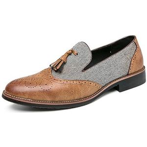 Heren Loafers Met Kwastjes, Formele Zakelijke Schoenen, Bruiloftsfeest, Dansschoenen, Modieuze En Comfortabele Instappers in Brogue,Bruin,38 EU