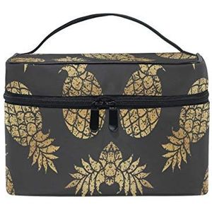 Golden Ananas Art Cosmetic Bag Organizer Rits Make-up Tassen Pouch Toilettas voor Meisje Vrouwen