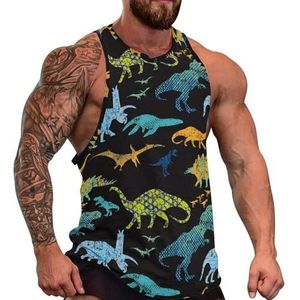 Retro Dino Patroon Heren Tank Top Grafische Mouwloze Bodybuilding Tees Casual Strand T-Shirt Grappige Gym Spier