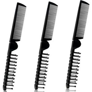 Shaorangrang Opvouwbare draagbare haarborstel, 3-delige set, antistatische kam en kapsel met dubbele kop, uniseks, zwarte reiskamset