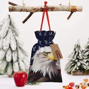 Kerst Trekkoord Tassen Amerika Vlag Kale Eagle Gedrukt Kerst Verpakking Zakken Kerst Pakket Gift Bag voor Xmas Holiday Party