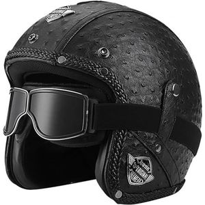 3/4 Half Helm Open Gezicht Motorfiets Half Helm Retro Motorhelm Jet Helm met Bril Retro Cruiser Chopper Scooter Open Gezicht Helm DOT/ECE Goedgekeurd H,2XL=63-64cm