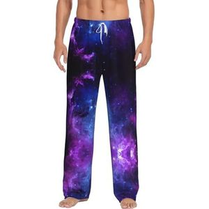 OKFSTY Blauwe Galaxy Herenpyjamabroeken,Pyjama Polyester Broek Voor Mannen Zachte Lange Lounge Pj Slaapbroek Met Zakken, Wit, S