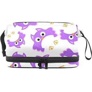 Dubbele Laag Cosmetische Tas Paarse Uil Draagbare Make-up Tas Reizen Organizer Pouch Voor Vrouwen Meisjes Toiletries Tassen, Meerkleurig, 27x15x14 cm/10.6x5.9x5.5 in, Make-up zakje