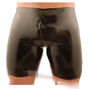 Latex Boxershorts Voor Heren Met 2-weg Kruisrits Latex Broek Heren Rits Latex Shorts,zwart,XL