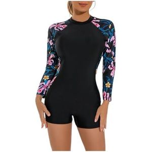 Badpak voor dames met lange mouwen, met ritssluiting, surfen, bloemen, voor meisjes, zonwering (blauw, M)