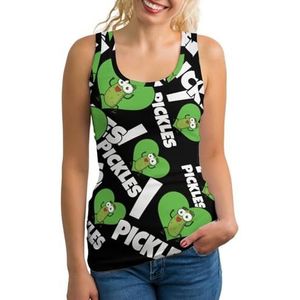 I Love Pickles Lichtgewicht Tank Top voor Vrouwen Mouwloze Workout Tops Yoga Racerback Running Shirts M