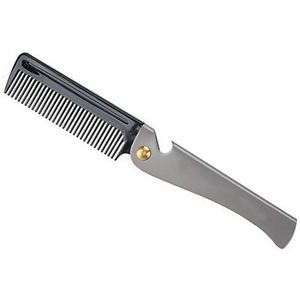 Roestvrijstalen baardkam Portable Folding Pocket Moustache Comb for Men(Zwart + roestvrijstalen beplating)