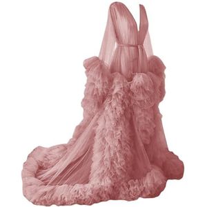 Tule gewaad zwangerschapsjurken voor fotoshoot lange bruiloft bruids zwangere kamerjassen grote maat, Stoffige Roos, 32