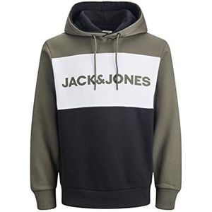 JACK & JONES Herenhoodie Colourblocking Logo, groen (Dusty Olive/Reg), L