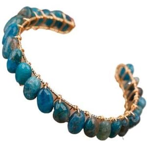 Minerale steen open manchet armband for vrouwen citrien kristal edelsteen chip kralen verstelbare armband sieraden cadeau (Color : Blue Apatite)