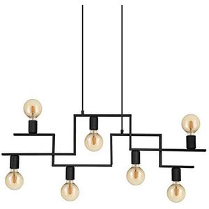 EGLO Hanglamp Fembard, 7-vlammige hanglamp vintage, industrieel, retro, hanglamp van staal in zwart, eettafellamp, woonkamerlamp hangend met E27-fitti