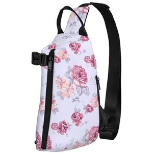 Haocloud Red Rose Garden Print Crossbody Rugzak Tas Diagonaal Reizen, Wandelen, Lichtgewicht Sling Bag, Rode Rozen Bloemen, Eén maat