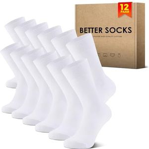 NUOZA Herensokken, 12 paar, sportsokken, zwart, katoen, business, lange sokken, ademend, Wit, 47/50 cm