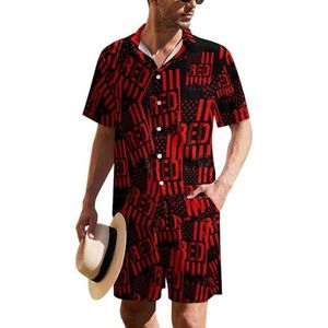 R.E.D Remember Everyone Deployed Red Friday Hawaiiaans pak voor heren, 2-delige strandoutfit met korte mouwen en bijpassende shorts