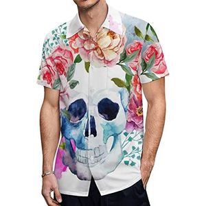 Skull And Flowers Day of the Dead Hawaiiaanse shirts voor heren, korte mouwen, casual overhemd met knopen, vakantie, strandshirts, 4XL