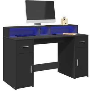 XGWKCNV Meubelselect-Bureau met LED Verlichting Zwart 140x55x91 cm Engineered Hout