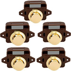 De deur is vergrendeld Trailer Paddle Lock, Caravan deurslot, 5 stuks Keyless Drukknopvergrendeling for RV Kast, Deurknop Slot for RV Caravan Kast Boot Camper Kast (Color : Gold and Brown, Size : 5