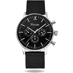 Elysian Zilveren Heren Horloge met Roestvrij Stalen Mesh Horlogeband 43mm