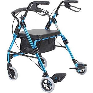 Blauwe 2-in-1 rollator voor ouderen, draagbare rolstoel voor zwaar gebruik met grote wielen en zitting en rem en rugleuning, inklapbare rollator Decoration