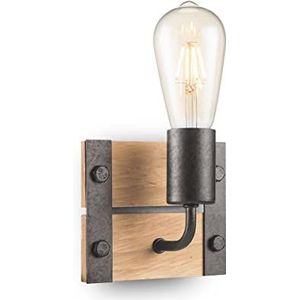 Home Sweet Home Industriële Wandlamp Denton | 15/11/13cm | Antraciet | Muurlamp gemaakt van hout | geschikt voor E27 LED lichtbron | wandlamp geschikt voor woonkamer, slaapkamer