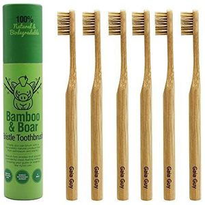 Gaia Guy - Natuurlijke varkenshaar bamboe tandenborstel - composteerbaar en biologisch afbreekbaar