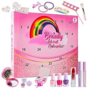 KreativeKraft Adventskalender voor kinderen, kerstkalender met 24 mini-cadeaus, niet giftig speelgoed, make-up, cosmetica (beauty)