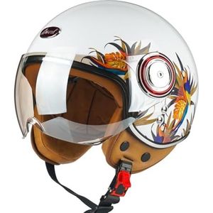 Vintage 3/4 Motor Jet Helmen,Open Gezicht Helm,Vintage Scooter Helm voor Mannen en Vrouwen,DOT/ECE Gecertificeerde Retro Elektrische Halve Helm met Zonneklep, Jet Helm voor Cruiser E,S=53-54CM