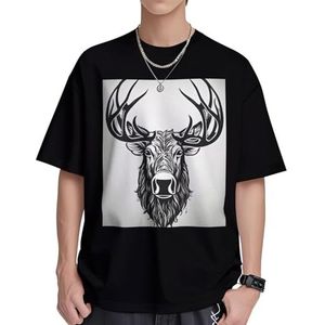 Hertenprint dames katoenen T-shirts casual korte mouw tuniek tops ronde hals zomer basic losse pasvorm T-shirt, Zwart, S