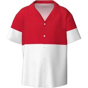 OdDdot Vlag van Monaco Print Heren Overhemden Atletische Slim Fit Korte Mouw Casual Business Button Down Shirt, Zwart, XXL