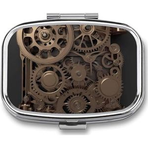 Steampunk Mechanische Gears Pillendoos Leuke Vierkante Pil Case Draagbare Geneeskunde Tablet Vitamine Houder Organizer voor Portemonnee Pocket