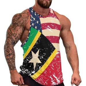 American And Nevis retro vlag heren tanktop grafische mouwloze bodybuilding T-shirts casual strand T-shirt grappige sportschool spier