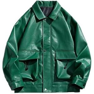 Bexhide Klassieke groene oversized genine lederen bomberjack in overhemdstijl voor heren, Groen, XS