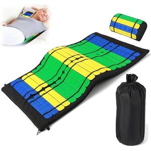 Acupressuurset, acupressuurmat met kussen tegen nek en rugpijn, magneetveldtherapie en acupressuur met draagtas, acupressuurmassagemat