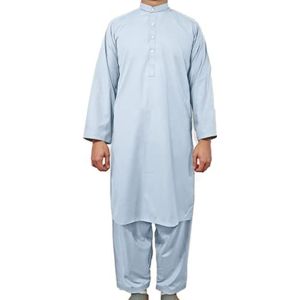 Desert Dress Zain Thobe Dishdasha Abaya Robe Blue 2022 Premium Kwaliteit KLEUR Korte Mouw Heren Kaftan Shirt (62)
