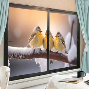 Zittende boom vogels raamfilm warmteblokkerende winter platteland natuur dier privacy raamdecoratie glazen deurbekleding niet-klevende raamfilm voor badkamer keuken 70 x 120 cm x 2 stuks