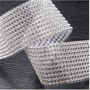 Diamant linten 8 rijen goud kristal strass ketting trim glas gouden basis strass lint duidelijk strass tape trim opstrijkbare schoenen (kleur: zilver kristal, maat: 2 rijen x 1,2 meter - 0,5 cm)