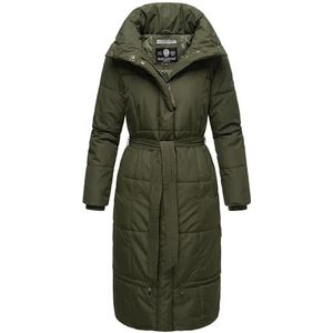 Navahoo Mirenaa Winterjas voor dames, warme gewatteerde jas, extra lang met riem, S-XXL, dark olive, L