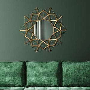 WOMO-DESIGN Decoratieve wandspiegel Buenos Aires Ø 75 cm glas met gouden metalen lijst, ronde spiegel, moderne decoratieve spiegel, design hangspiegel, hal spiegel, badkamer make-up spiegel