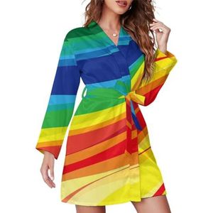 Regenboog Golf Achtergrond Vrouwen Badjas Sjaal Kraag Loungewear Spa Badjas Lange Mouw Pyjama L