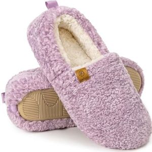 EverFoams Fuzzy Full Pantoffels voor dames, zachte comfortabele faux shearling traagschuim binnenhuisschoenen, Paars, 5-6 UK, Paars