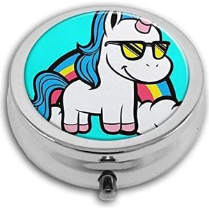 Cartoon Eenhoorn Pil Box-3 Compartiment Geneeskunde Pil Case, Draagbare Medicine Tablet Vitamine Houder Organizer voor Portemonnee Pocket Reizen Geschenken