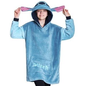 Disney Stitch hoodie, deken voor meisjes, knuffeldeken met mouwen, fleece, draagbare deken, hoodie voor meisjes, Blauw stiksel, Eén maat