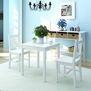 RONGQI 3-delige eetkamerset, tafel en stoelen, keukentafel met stoelen, eetkamermeubels, grenenhout, wit