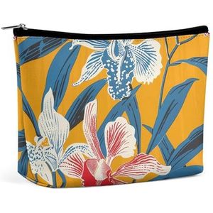 ADASGHBY Draagbare Kleine Kosmetische Zak van de de Make-upzak van de Zak Leuke Reis Gele en Blauwe Bloemen Waterdichte, Mosterd Geel Patroon, Eén maat