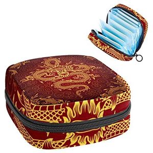 Opbergtas voor maandverband Pads, Menstruatie Cup Pouch, Periode Bag Organizer voor vrouwelijke Pads Tampons, Chinese Gold Dragon Red Classic