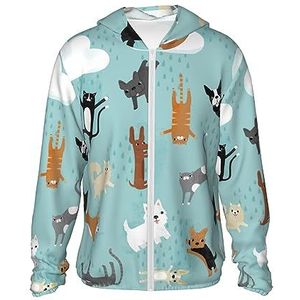 PEIXEN Regen Kat en Hond Zonnebescherming Hoodie Jas Mannen Lange Mouw Zonneshirt Lichtgewicht Vrouwen Zonnebescherming Kleding, Zwart, XL